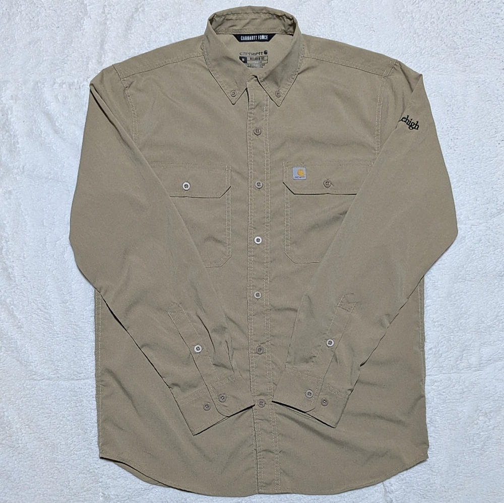 Carhartt Force Lightweight Button Down Work Shirt Relaxed Medium Tan Khaki